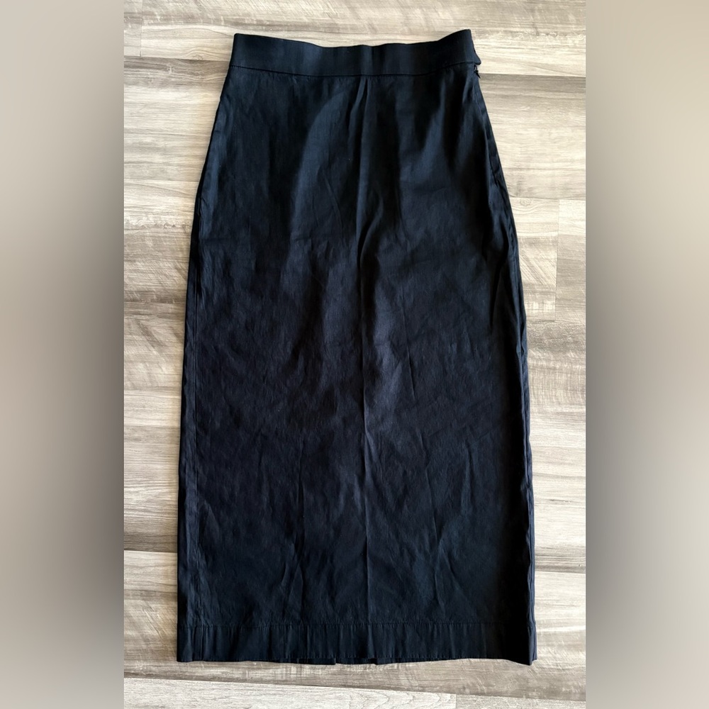MUJI - Black Stretchy Hemp Mix Straight Skirt - S